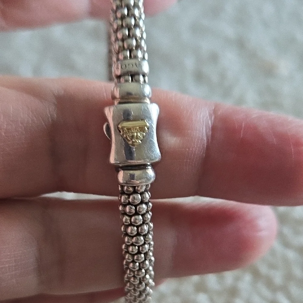 LAGOS Ksl Collection Pyramid Diamond 3 Station Silver & 18k Gold Bracelet .37 ct